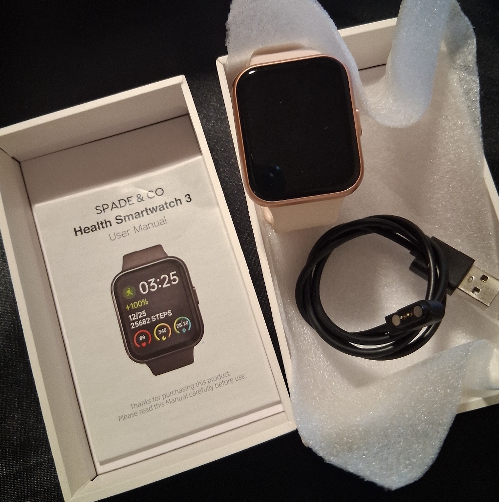 Spade & Co. Smartwatch 3 Rose Gold Pink Silicone Band Charger & Instruction Book